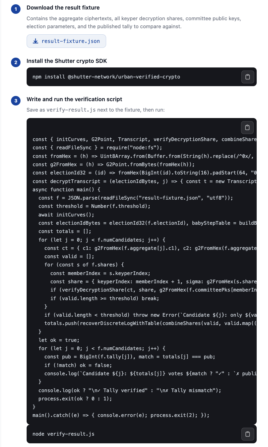 The verification guide on the public voting dashboard
